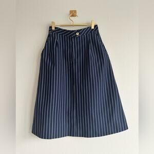 Vintage 70s Pinstripe A-Line Skirt – Navy & White Preppy Academia Size 12